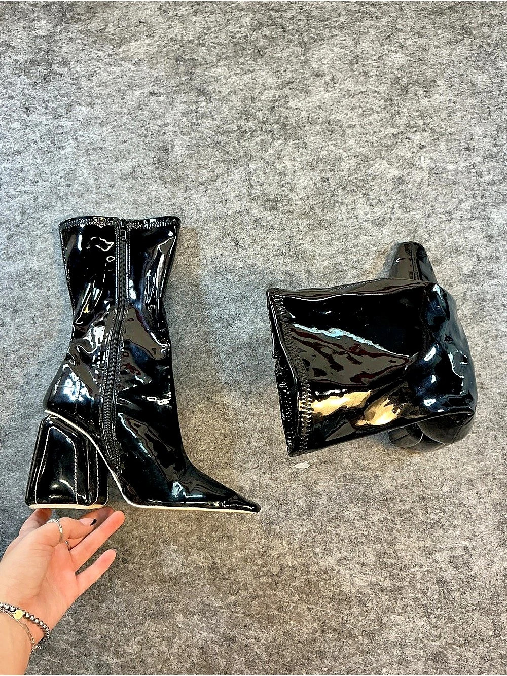 Jeffrey Campbell Black Patent Knee High Heeled Boots US 8
